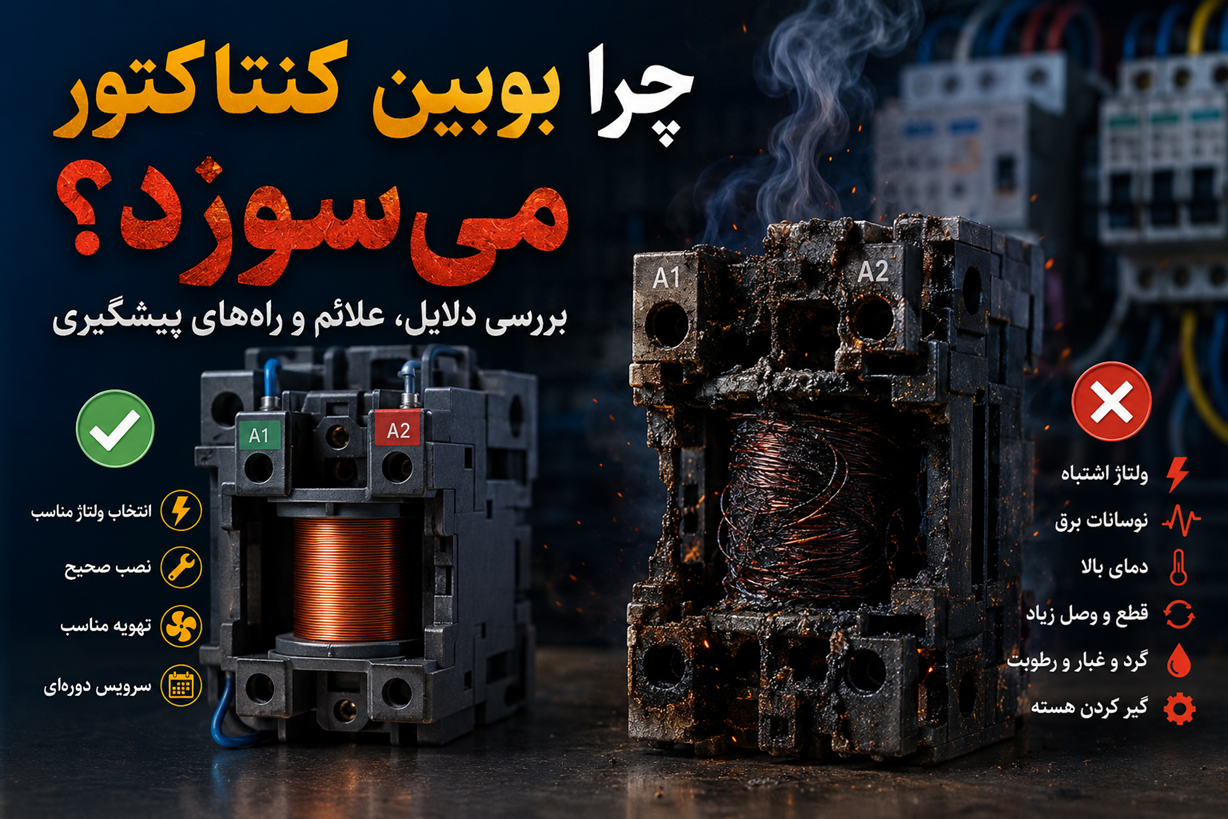 چرا بوبین کنتاکتور می‌سوزد؟ بررسی کامل دلایل، علائم و راه‌های پیشگیری